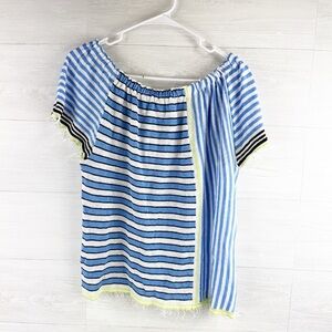 Lisa Todd Fringe Striped Off Shoulder Linen Top
